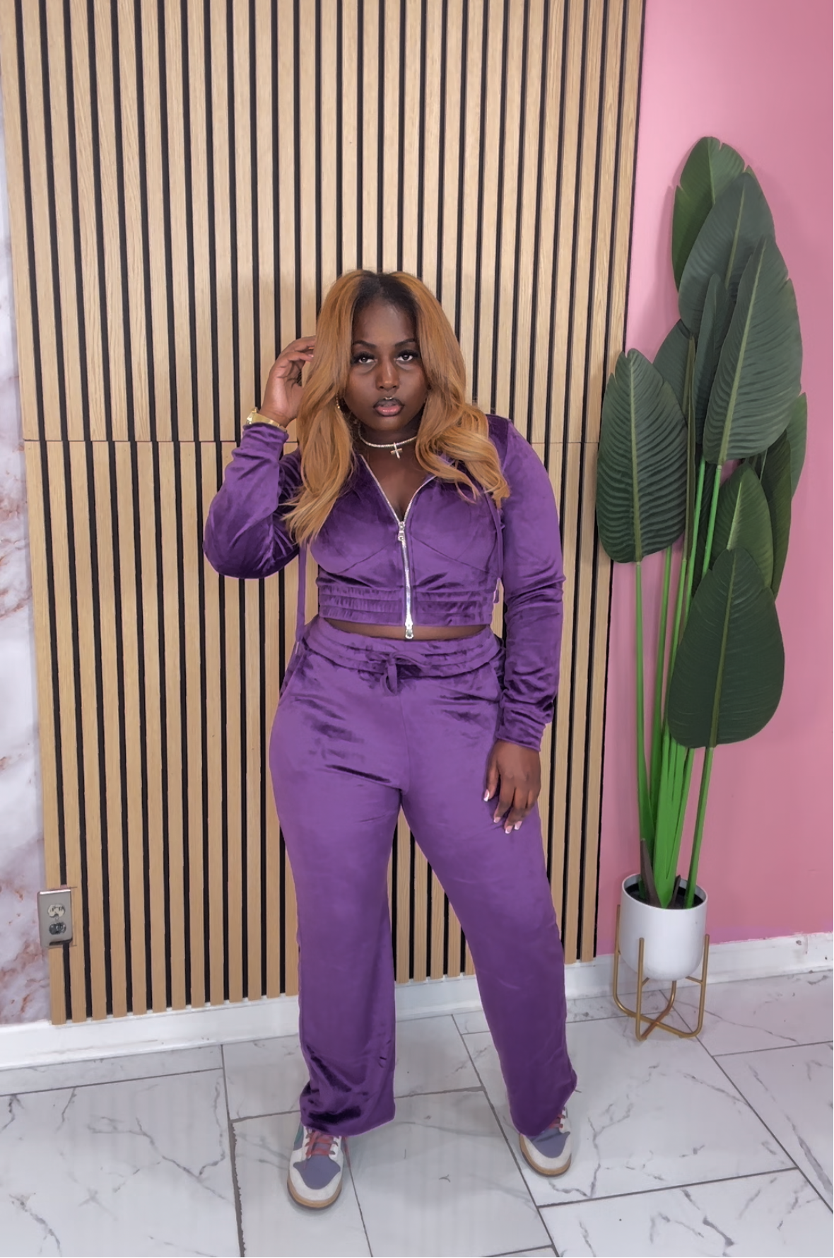 A1 Purple Velour Set