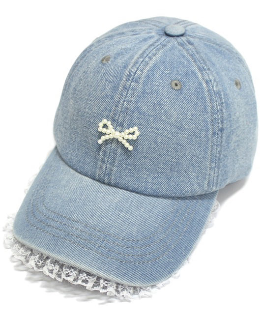 Pearl Bow Denim Hat