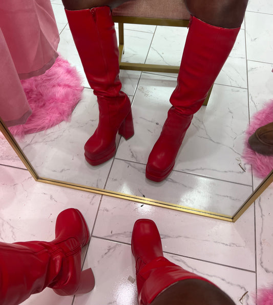 Red Knee High Boots