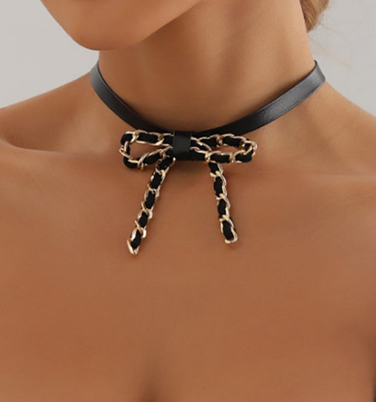 Leather Chain Bow Chocker